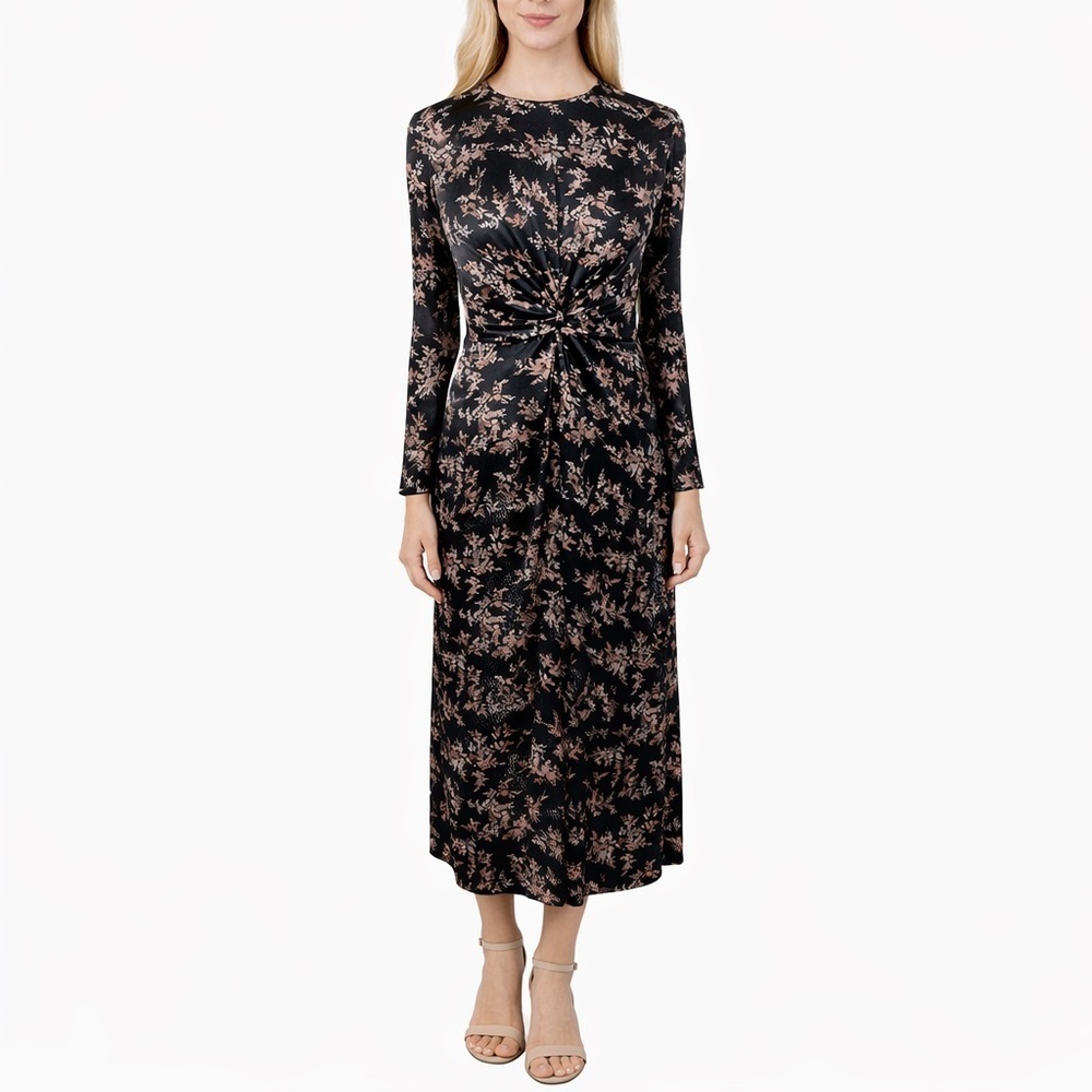 Vince 100% Silk $425 Eden Branch Twist Drape Dress Floral Midi Size M